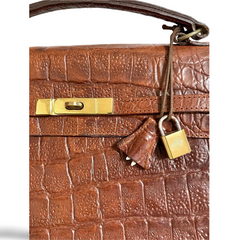 80s Vintage Mulberry croc embossed leather Kelly bag. Rare masterpiece you must get. 061003re1
