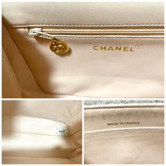 Vintage CHANEL pale pink beige lambskin chain shoulder bag with golden camellia flower motif on flap. Hard-to-find, Rare purse. 060903ac1
