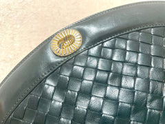 Vintage Bottega Veneta dark green intrecciato woven lamb leather pouch clutch bag. 070325ac2