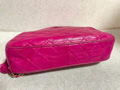 Vintage CHANEL pink lamb leather chain shoulder bag with fringe. Rare triangle handle handbag. Must have purse. 070225ac6