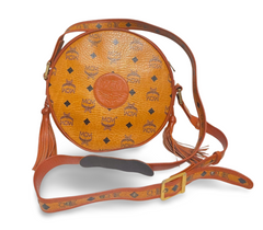 Vintage MCM brown monogram round Suzy Wong shoulder bag with brown leather trimmings. Designed by Michael Cromer. Unisex. 070304ac1