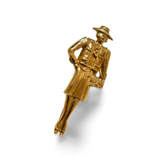 Vintage CHANEL Gold tone brooch in Chanel mademoiselle figure. Classic pin brooch. 040104m1