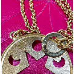 MINT. Vintage Celine gold chain necklace with extra large round top with cut out moon, sun, and star. Rare masterpiece. 060220ac1
