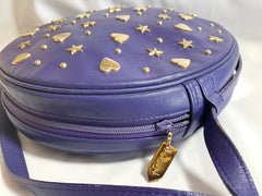 Vintage Yves Saint Laurent purple round bag with heart and star studs. One of a kind leather shoulder bag. 050730ac1