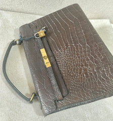 Vintage Mulberry darkbrown croc embossed leather Kelly bag with shoulder strap. Roger Saul era. Rare masterpiece. 070220yf
