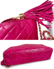 Vintage CHANEL pink lamb leather chain shoulder bag with fringe. Rare triangle handle handbag. Must have purse. 070225ac6