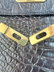 Vintage Mulberry darkbrown croc embossed leather Kelly bag with shoulder strap. Roger Saul era. Rare masterpiece. 070220yf