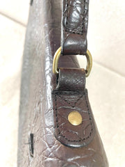 Vintage Mulberry darkbrown croc embossed leather Kelly bag with shoulder strap. Roger Saul era. Rare masterpiece. 070220yf
