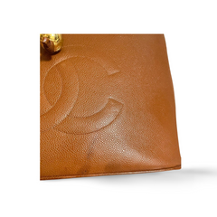 Vintage CHANEL caviar leather double zipper tote bag in brown with golden CC ball charms. Daily use purse. 060728br1