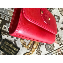 Vintage Karl Lagerfeld mini red clutch shoulder bag with round logo motif. Rare and beautiful purse. 050406r9
