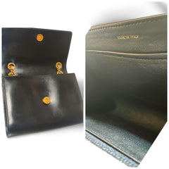 Vintage CELINE black leather shoulder bag with golden triomphe logo motif. Rare Celine purse. 060723ac4