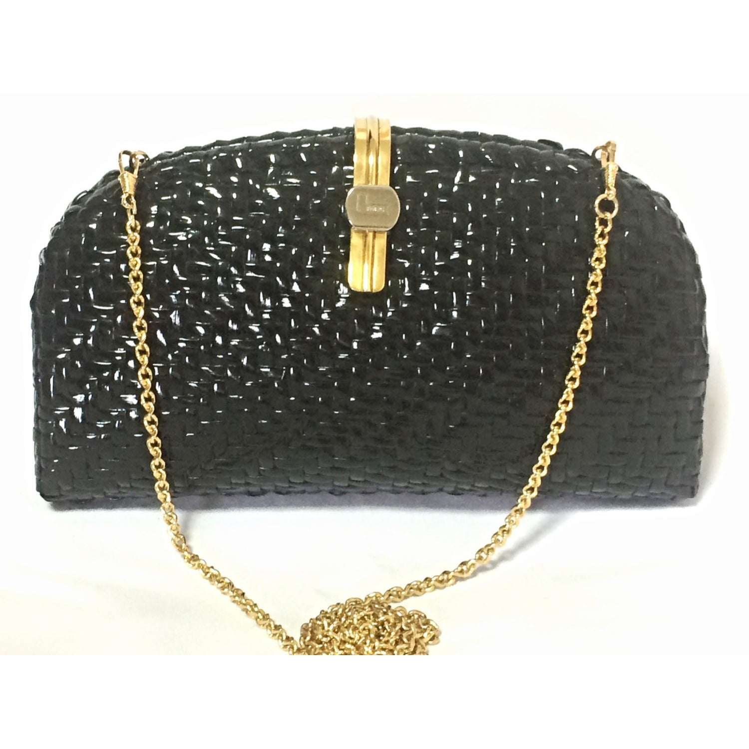 Vintage LANCEL, black bamboo woven clutch bag in round oval shape with chain strap. Unique piece you must have. Vintage LANCEL, black bamboo woven clutch bag in round oval shape with chain strap. Unique piece you must have. 060523re2