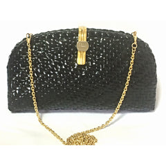 Vintage LANCEL, black bamboo woven clutch bag in round oval shape with chain strap. Unique piece you must have. Vintage LANCEL, black bamboo woven clutch bag in round oval shape with chain strap. Unique piece you must have. 060523re2