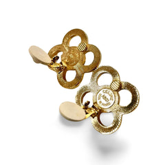 Vintage Celine golden clover, flower earrings with faux pearl. Classic jewelry piece back in the era. 060123ac12