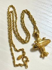 Vintage Givenchy golden skinny chain necklace with embossed logo airplane top. Cute vintage jewelry piece. 070429ac1