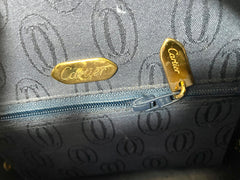 Vintage Cartier navy oval shape shoulder bag with blue stone and golden frame flap. Classic purse from Sapphire line. 050919ac1