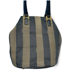 Vintage FENDI pecan stripe jacquard fabric tote bag, handbag with black leather handles. Fendi classic bag. Must have purse. 060423ac1