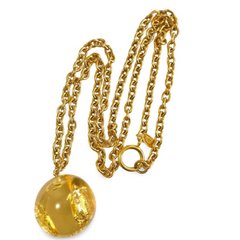 Vintage CHANEL long chain necklace with resin ball top, CC mark, turtle, camellia, clover, and 2.55 bag motifs in it. 060312ac4