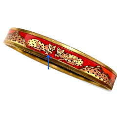 Vintage Hermes gold and red and orange cloisonne enamel bangle with Jaguar couple. CIRCUS. Made in Austria. Cheetah, panther. 070512m2