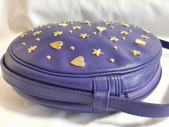 Vintage Yves Saint Laurent purple round bag with heart and star studs. One of a kind leather shoulder bag. 050730ac1