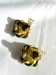 Vintage CHANEL earrings with chain and black leather frame. Perfect Chanel jewelry. 041205bs5