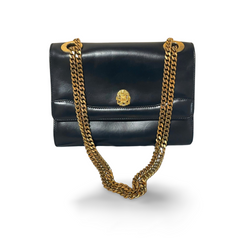 Vintage CELINE black leather shoulder bag with golden triomphe logo motif. Rare Celine purse. 060723ac4