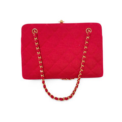 Vintage Chanel lipstick red wool jersey shoulder bag with turn lock cc closure. Kiss lock closure bag. 060810r2