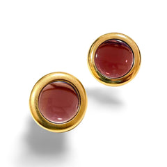 Vintage Yves Saint Laurent golden round earrings with pink gripoix glass. 060227ac1