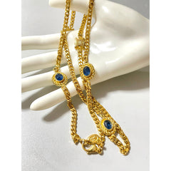 Vintage Celine gold chain long necklace with triomphe charms and blue stones. Can be bracelet. Beautiful statement jewelry. 050817ys1