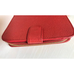 Vintage CHANEL red caviar skin round zipper wallet with CC stitch mark. Best vintage gift. 0502061