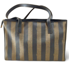 Vintage FENDI classic pecan stripe pattern large shopper tote bag with black leather handles. Daily use purse for Unisex. 070408re2