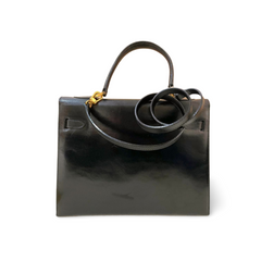 80's vintage BALLY black boxcalf leather kelly bag. Classic masterpiece handbag. 051203m1