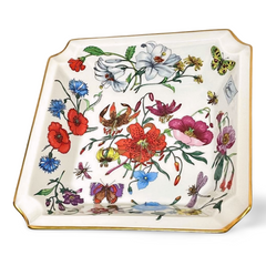 1980's vintage Gucci ceramic flower and butterflies plate, porcelain ashtray. Rarest masterpieces from Gucci and BERNARDAUD LIMOGES. Accornero Collection. 070301y1