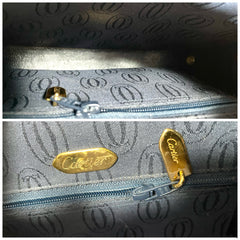 Vintage Cartier navy oval shape shoulder bag with blue stone and golden frame flap. Classic purse from Sapphire line. 050919ac1