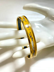 Vintage Hermes yellow cloisonne enamel bangle with star, cloud, and arabesque design. Classic bracelet. 070128ac4