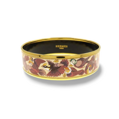 Vintage Hermes cloisonne enamel golden thick bangle, bracelet with birds and leaves. Must have beautiful jewelry. 061113r1
