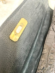 Vintage Mulberry darkbrown croc embossed leather Kelly bag with shoulder strap. Roger Saul era. Rare masterpiece. 070220yf