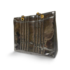 Vintage CHANEL 2.55 combo design black patent enamel chain shoulder bag with vertical stiches and golden CC closure hock. 050815ac2