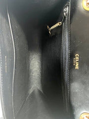 Vintage CELINE black leather shoulder bag with golden triomphe logo motif. Rare Celine purse. 060723ac4