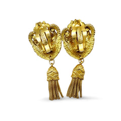 Vintage Sonia Rykiel golden dangle earrings with emblem design and logo. Rhinestone crystals. 050923ya