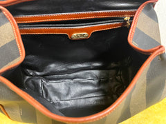 Vintage FENDI pecan stripe large handbag, purse with brown leather trimming and gold tone closure, Fendi classic bag. 070819ac1