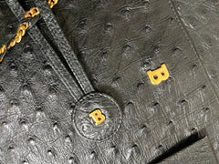 80's vintage BALLY, genuine black ostrich leather chain shoulder bag with golden logo. Classic purse made in West Germany. 051003ya1