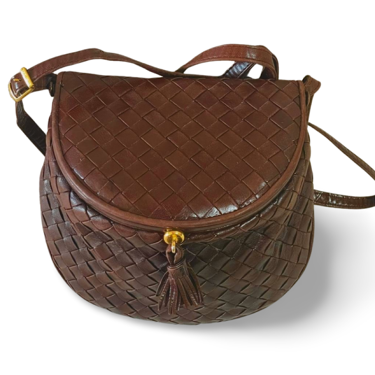 Vintage Bottega Veneta brown fisherman style intrecciato shoulder bag, mini purse. Unique piece you must have. 070218ys10