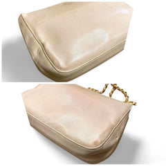 Vintage CHANEL pale pink beige lambskin chain shoulder bag with golden camellia flower motif on flap. Hard-to-find, Rare purse. 060903ac1