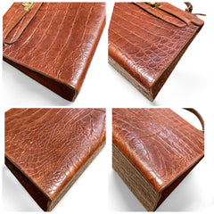 80s Vintage Mulberry croc embossed leather Kelly bag. Rare masterpiece you must get. 061003re1
