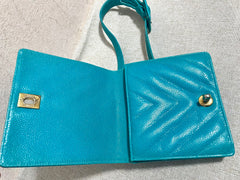 Vintage CHANEL turquoise blue caviar v stitch, chevron, waist bag, hip bag, fanny pack with matching belt with golden cc mark closure. 070225ac3