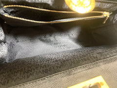 Vintage Gianni Versace black caviar type leather birkin doctor's bag, handbag with jewelry case and golden sun burst motifs. 070325ys