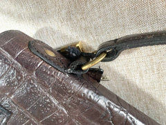 Vintage Mulberry darkbrown croc embossed leather Kelly bag with shoulder strap. Roger Saul era. Rare masterpiece. 070220yf