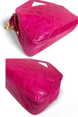 Vintage CHANEL pink lamb leather chain shoulder bag with fringe. Rare triangle handle handbag. Must have purse. 070225ac6