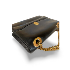 Vintage CELINE black leather shoulder bag with golden triomphe logo motif. Rare Celine purse. 060723ac4